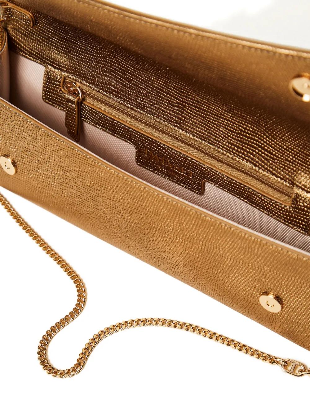 Twinset Snakeskin-effect Chain Shoulder Bag In Brown