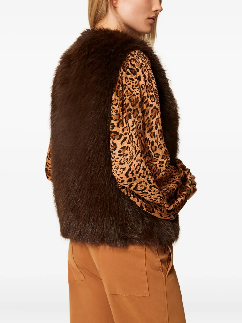 TWINSET Gilet van imitatiebont met knopen Bruin
