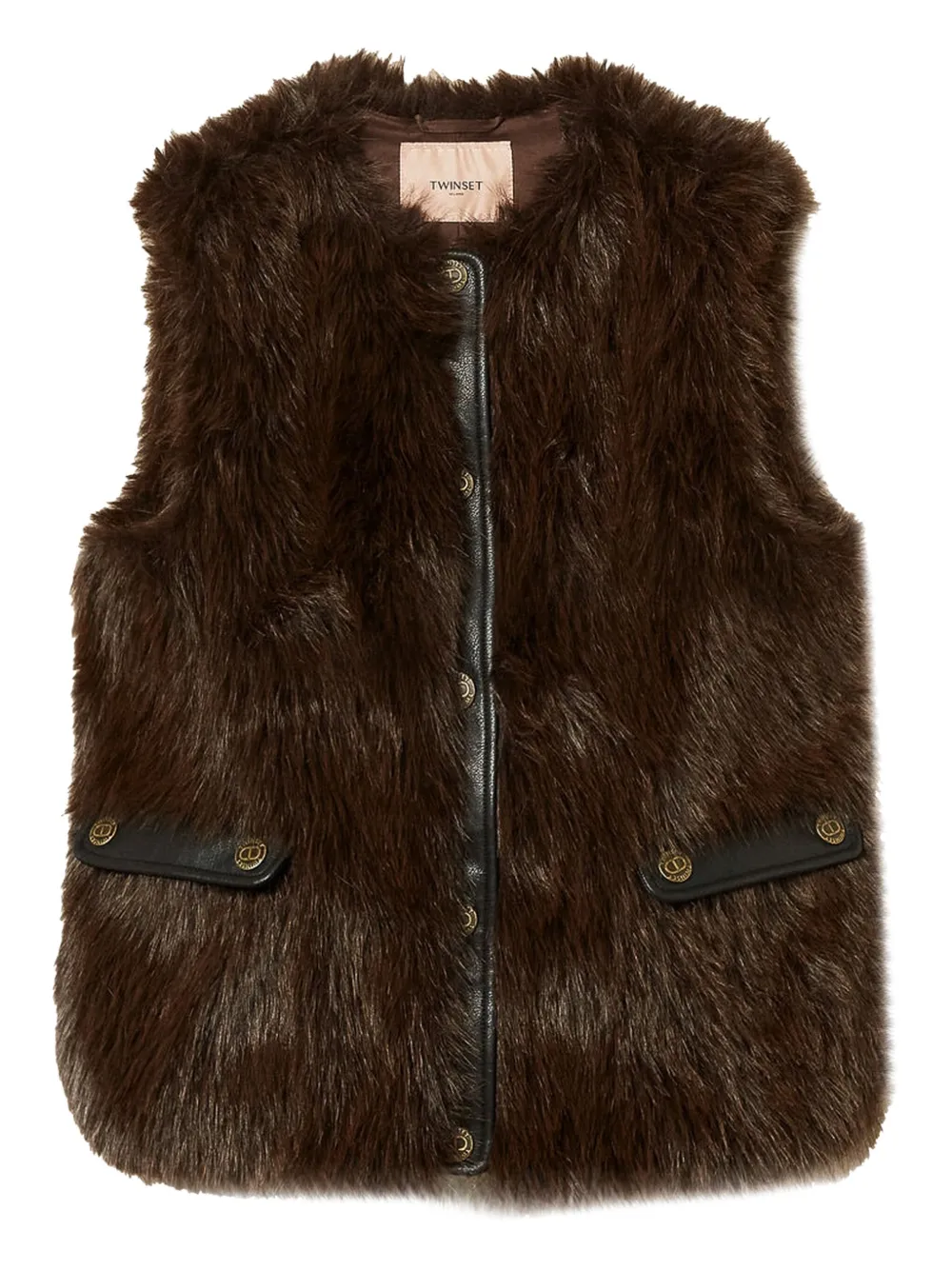 TWINSET Gilet van imitatiebont met knopen Bruin