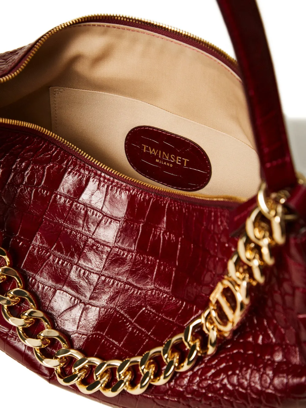 Twinset Liliane Crocodile-effect Chain Shoulder Bag In Red