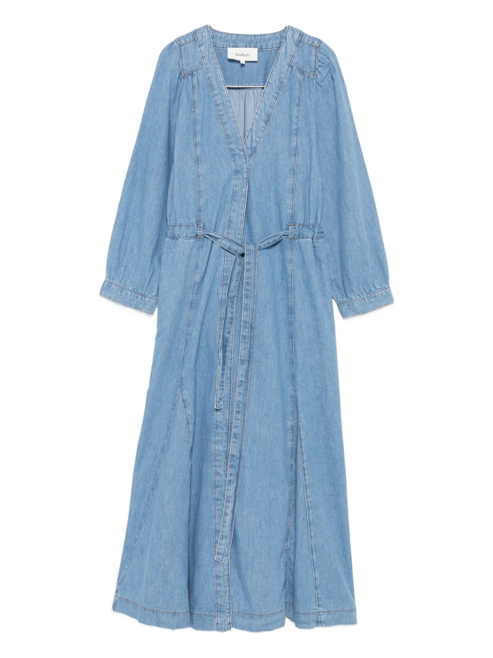 Ba&Sh Denim jurk met ceintuur en V-hals Blauw