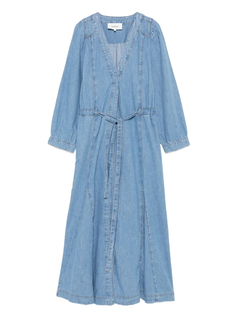 Ba&Sh Denim jurk met ceintuur en V-hals Blauw