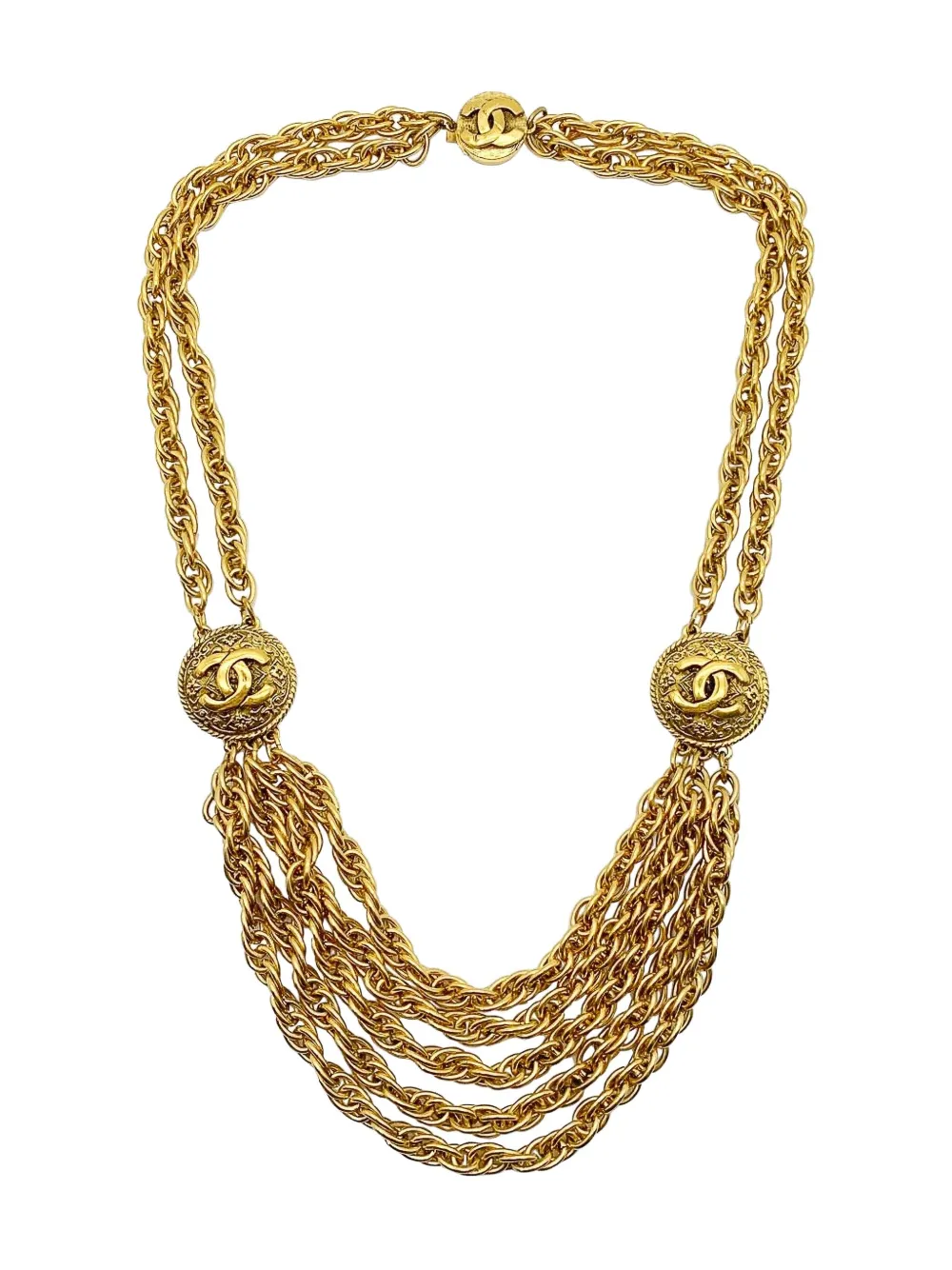 Pre-owned Chanel Logo-detail Chain Necklace In Gold