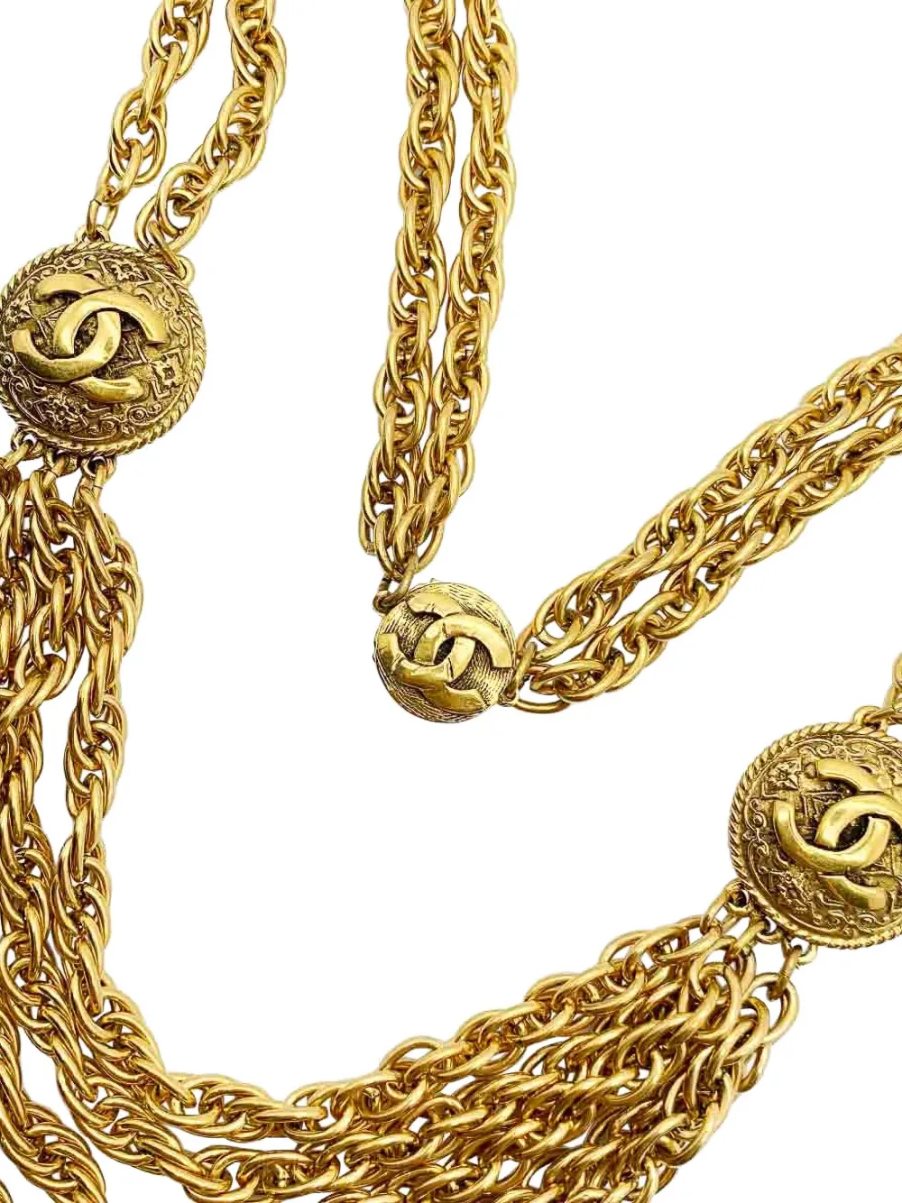 Pre-owned Chanel Logo-detail Chain Necklace In Gold