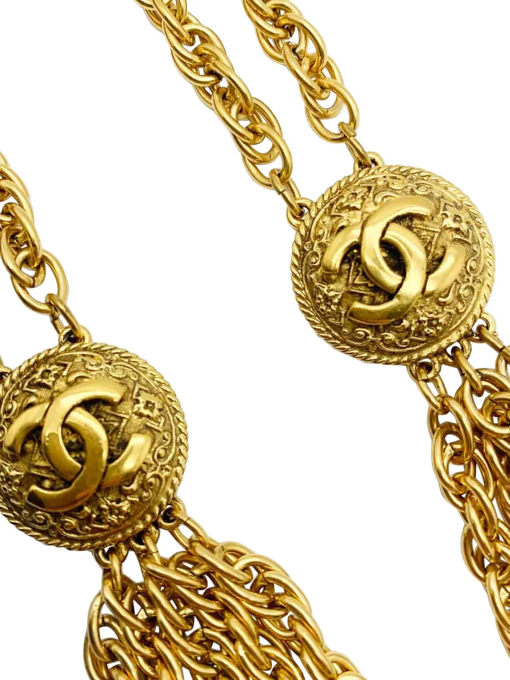Pre-owned Chanel Logo-detail Chain Necklace In Gold