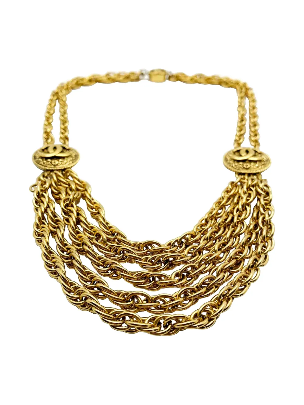 Pre-owned Chanel Logo-detail Chain Necklace In Gold