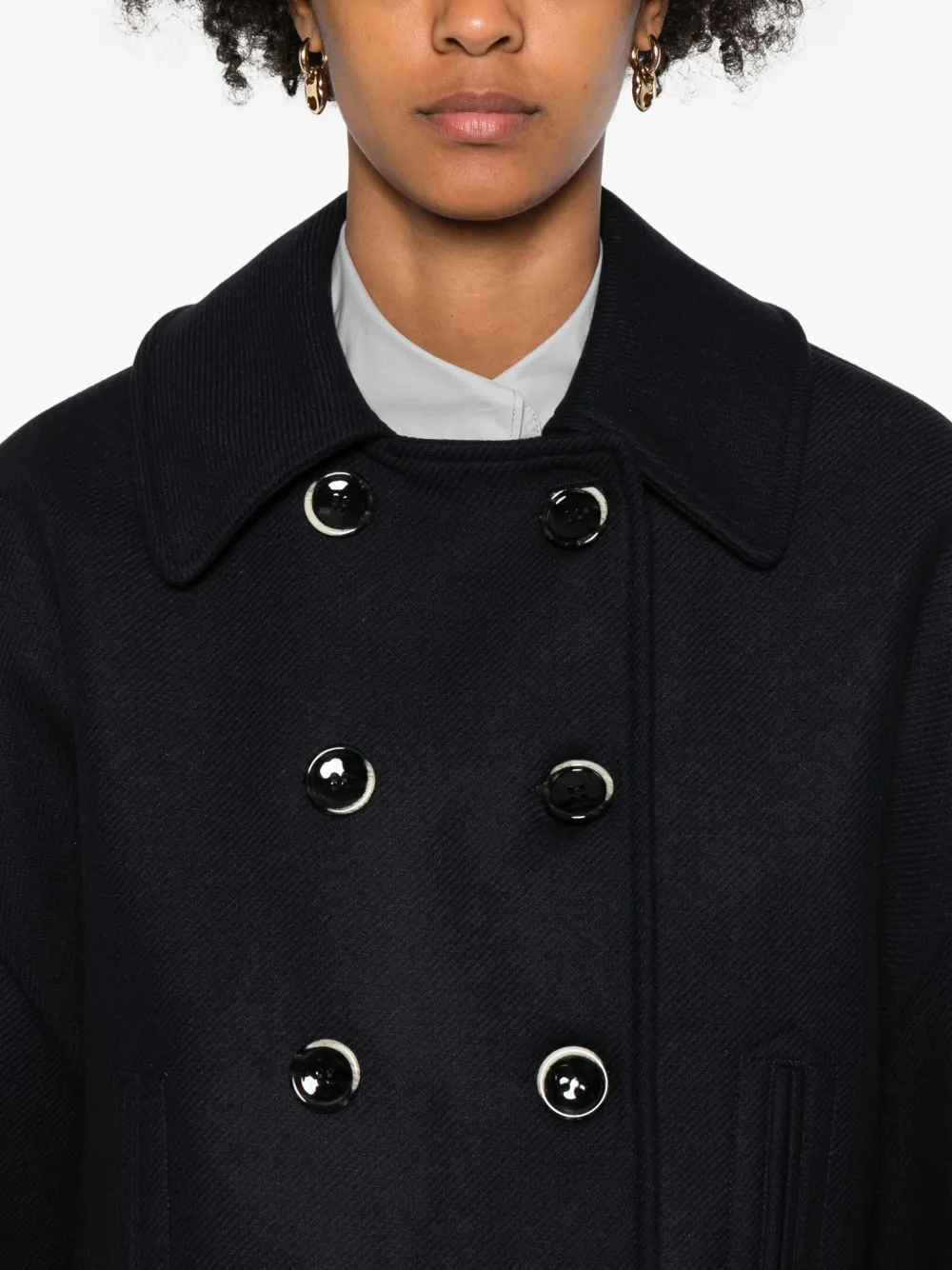 Nine In The Morning Double-breasted Buttoned Coat In Black