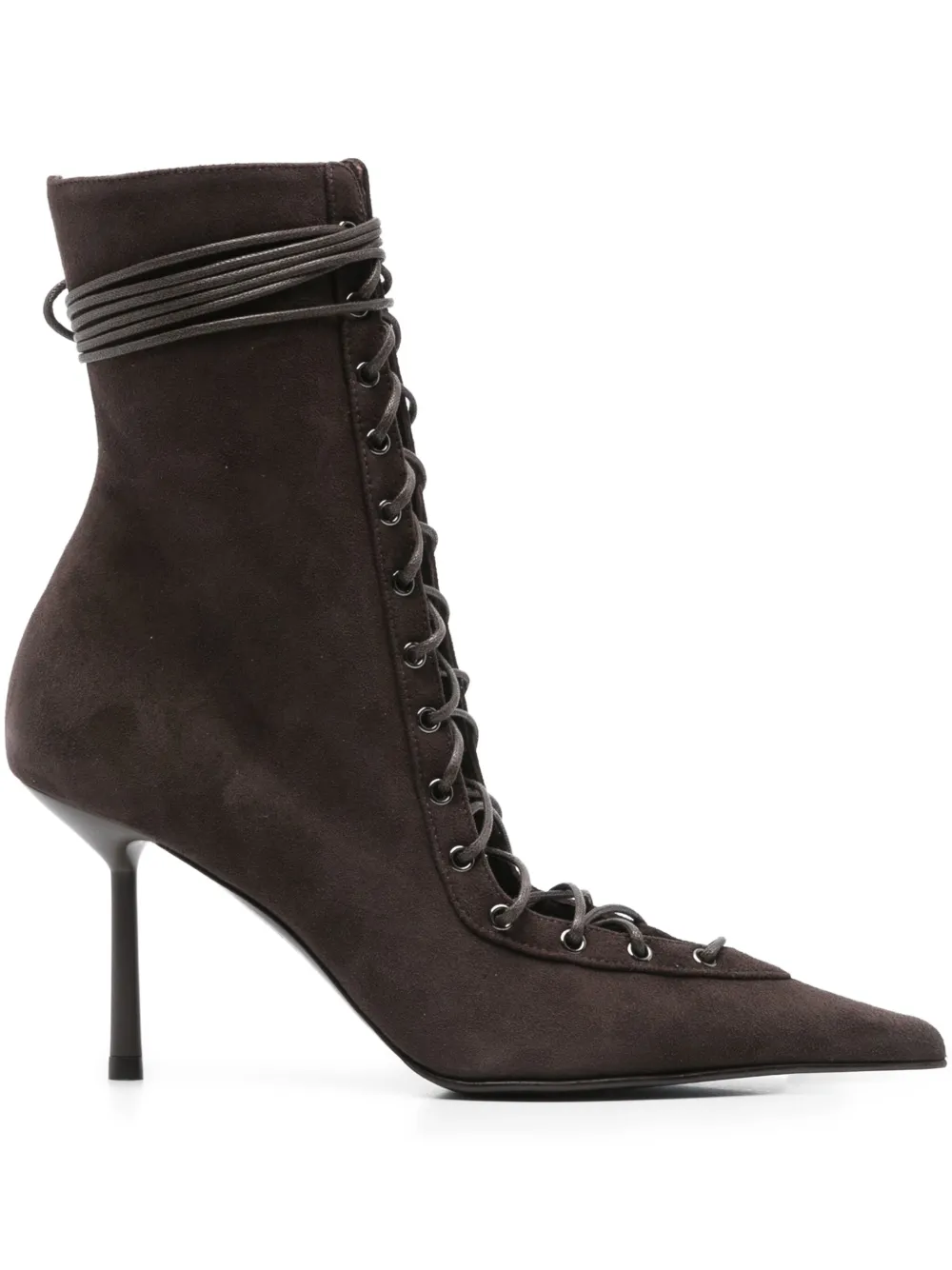 Le Silla 80mm Colette Lace-up Pointed-toe Ankle Boots In Brown