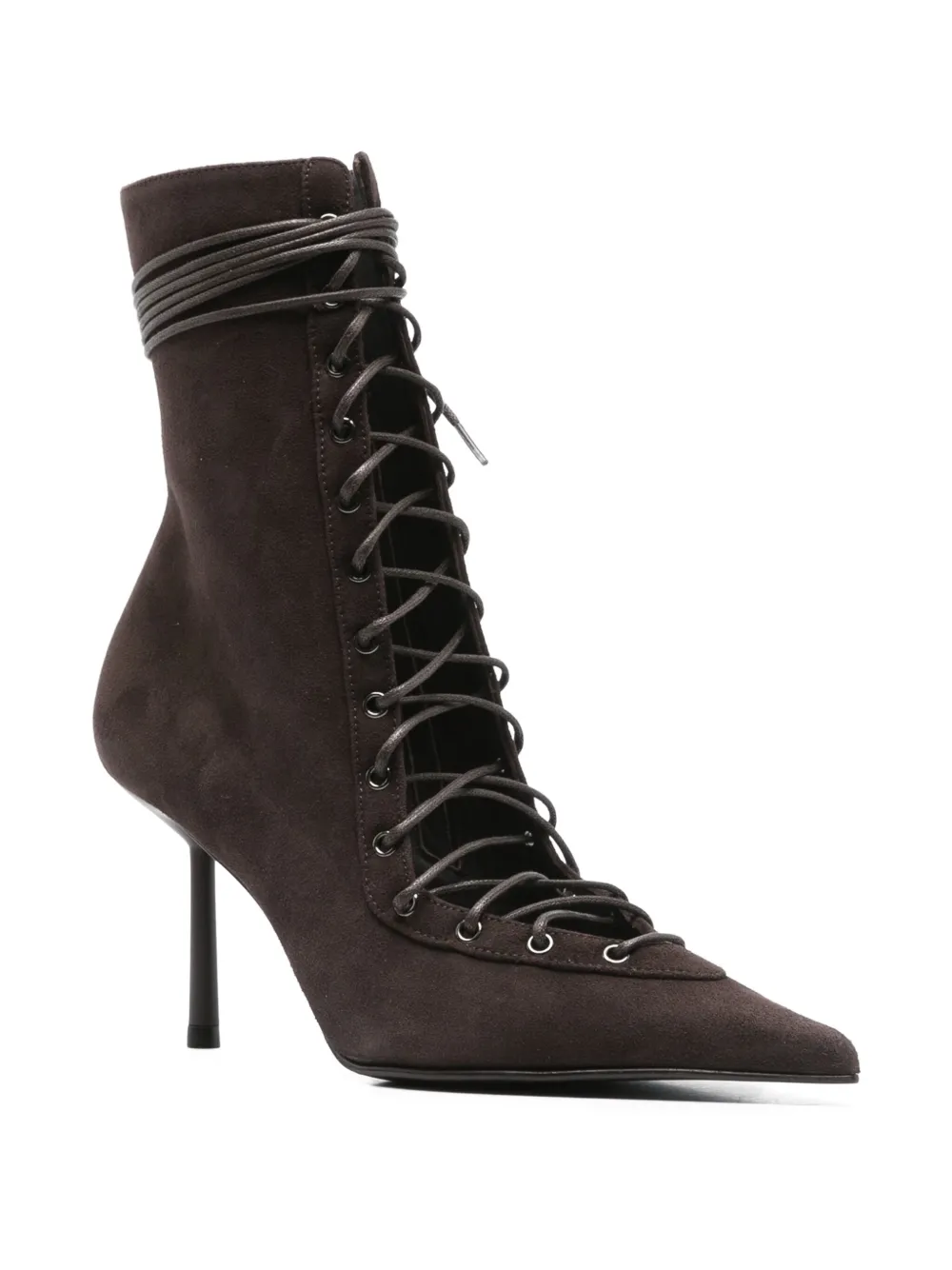 Le Silla 80mm Colette Lace-up Pointed-toe Ankle Boots In Brown
