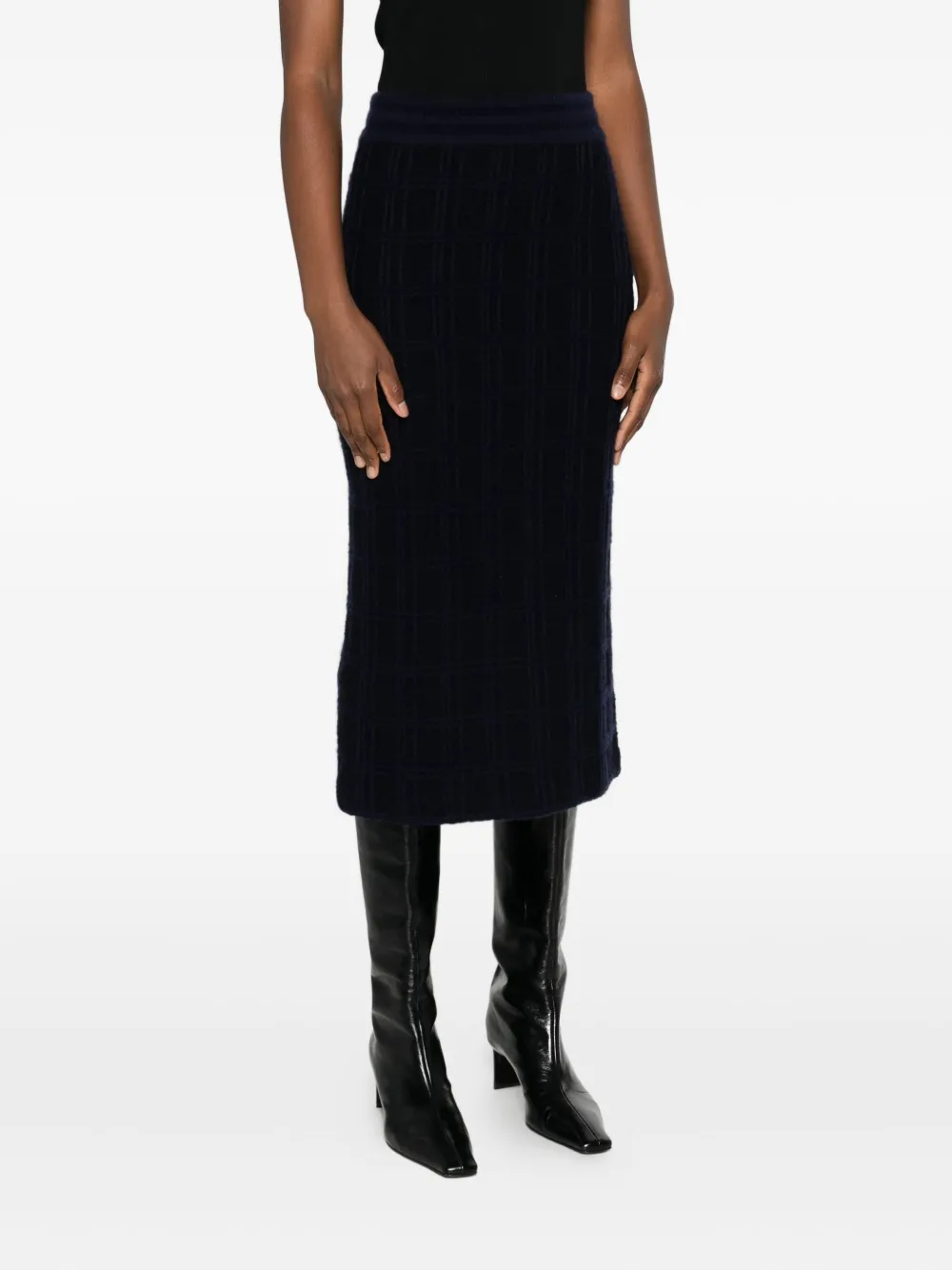 Eric Bompard Tweed Elasticated Midi Skirt In Black