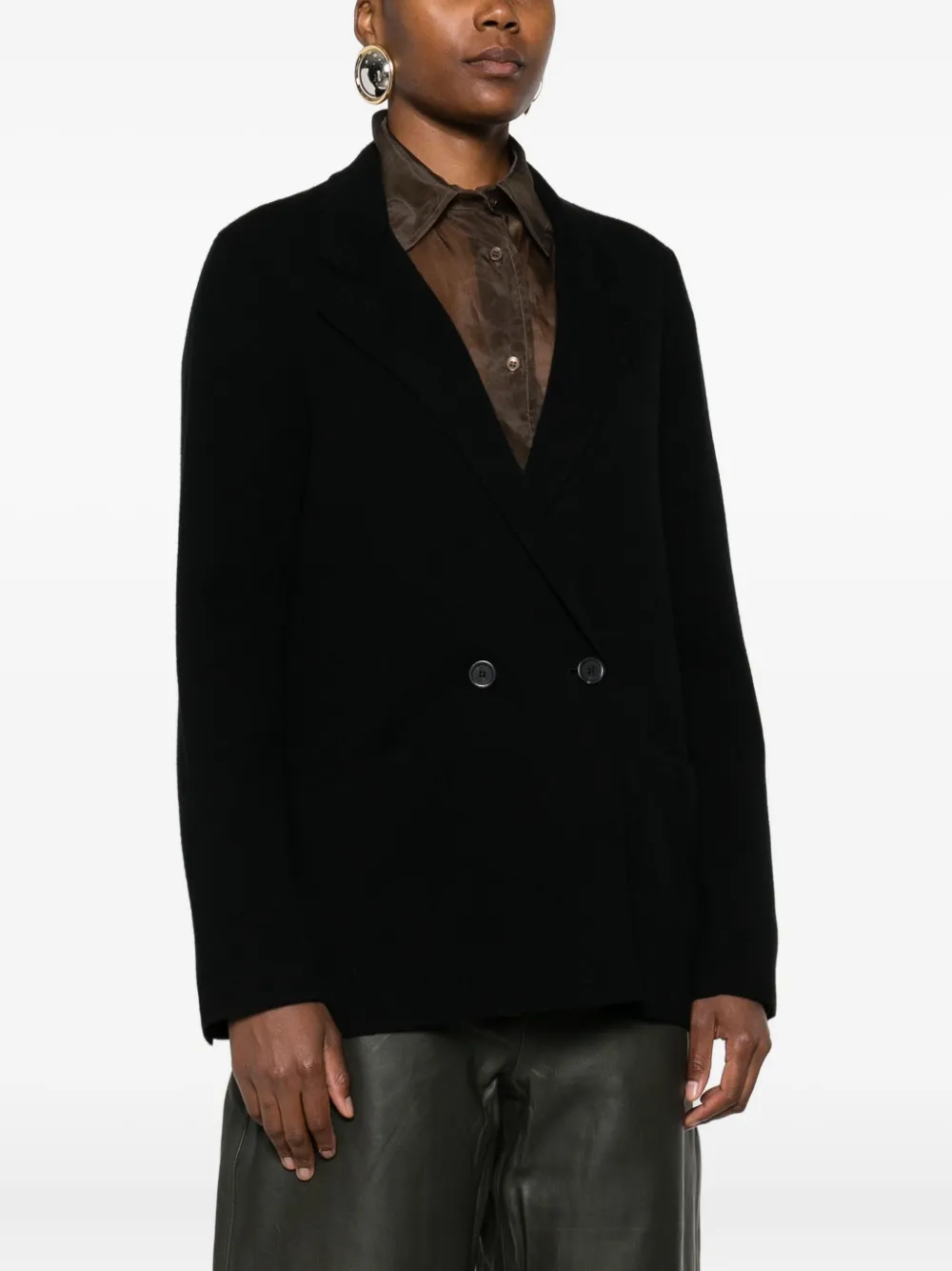 Eric Bompard Double-breasted Welt-pocket Blazer In Black