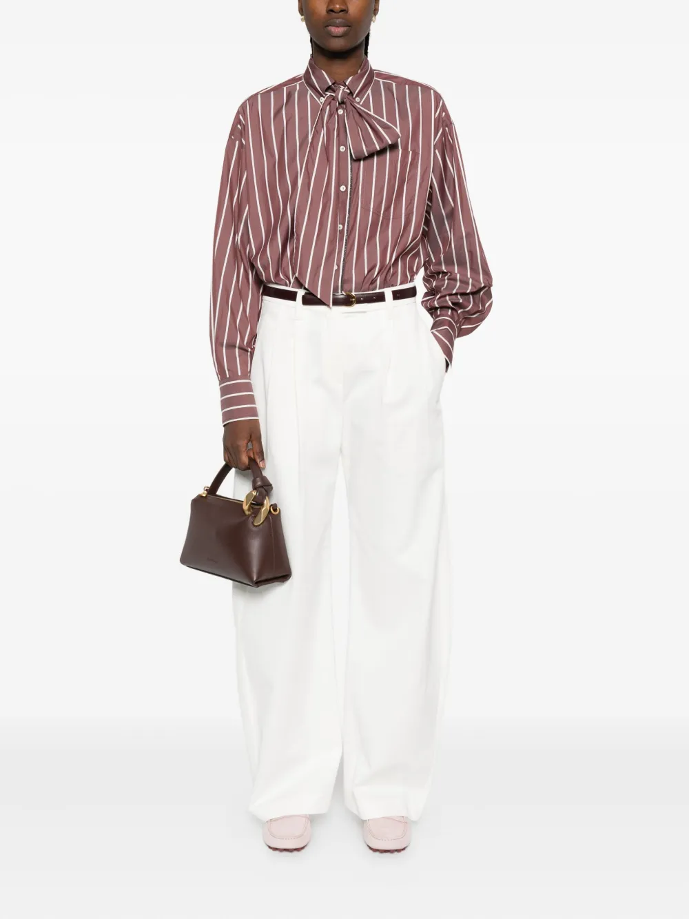 Brunello Cucinelli Gestreepte top met gestrikte hals - Rood