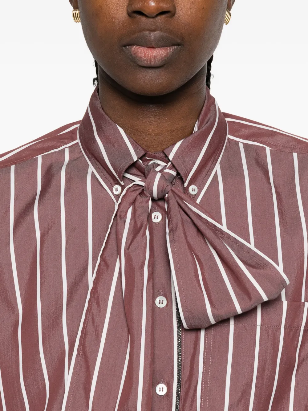 Brunello Cucinelli Gestreepte top met gestrikte hals Rood