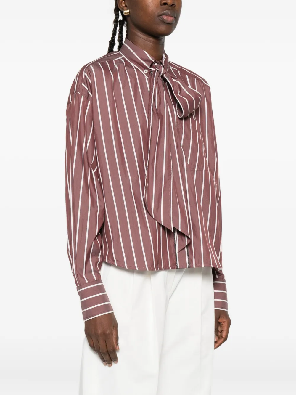 Brunello Cucinelli Gestreepte top met gestrikte hals Rood