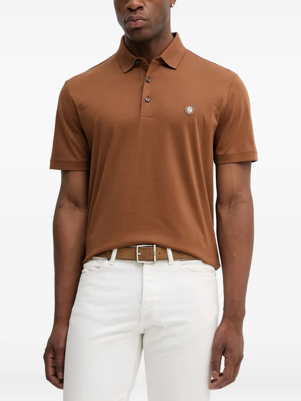 BOSS logo-plaque polo shirt | Brown | Image 1