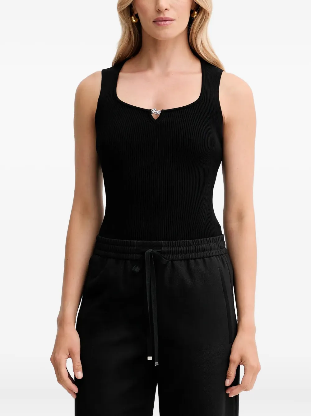 BOSS Geripptes Tanktop mit Logo | Schwarz | Image 1