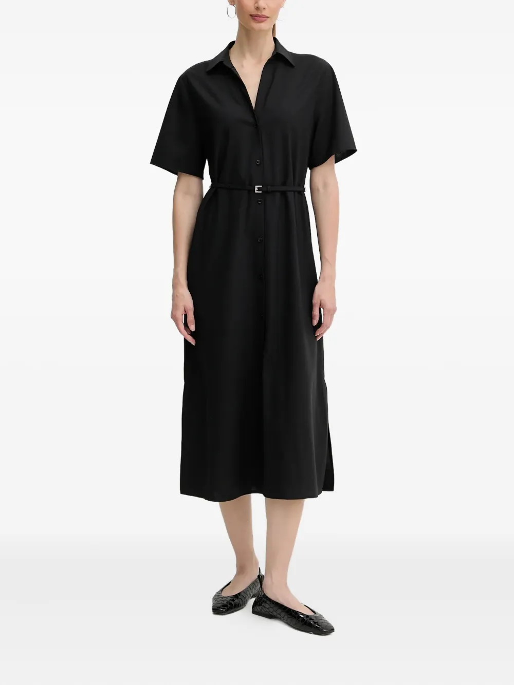 Hugo Boss Belted Midi Shirt Dress In Black