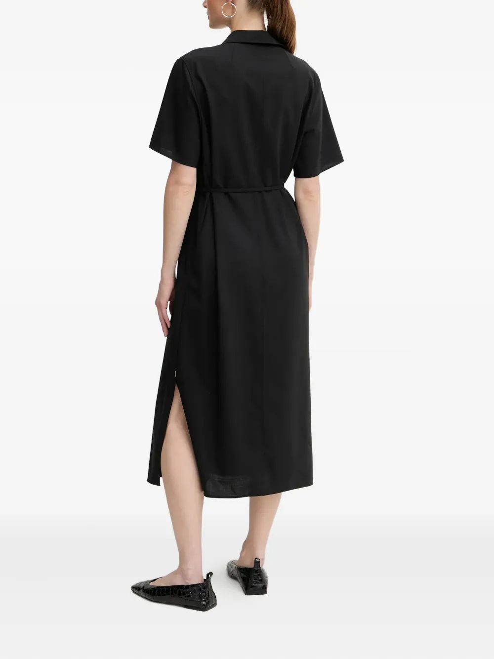 Hugo Boss Boss Dulera Belted Virgin Wool Shirtdress In Black