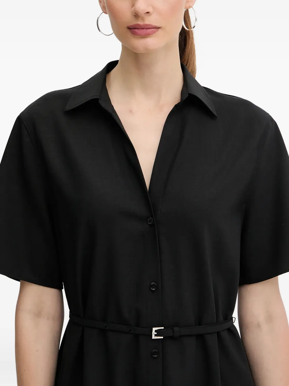 Hugo Boss Boss Dulera Belted Virgin Wool Shirtdress In Black