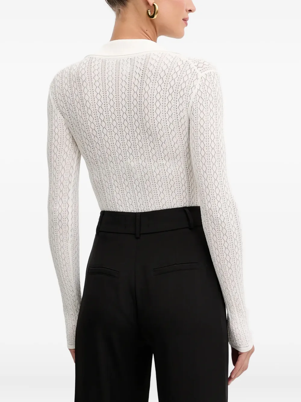 Elisabetta Franchi Pointelle-knit Polo Top In White