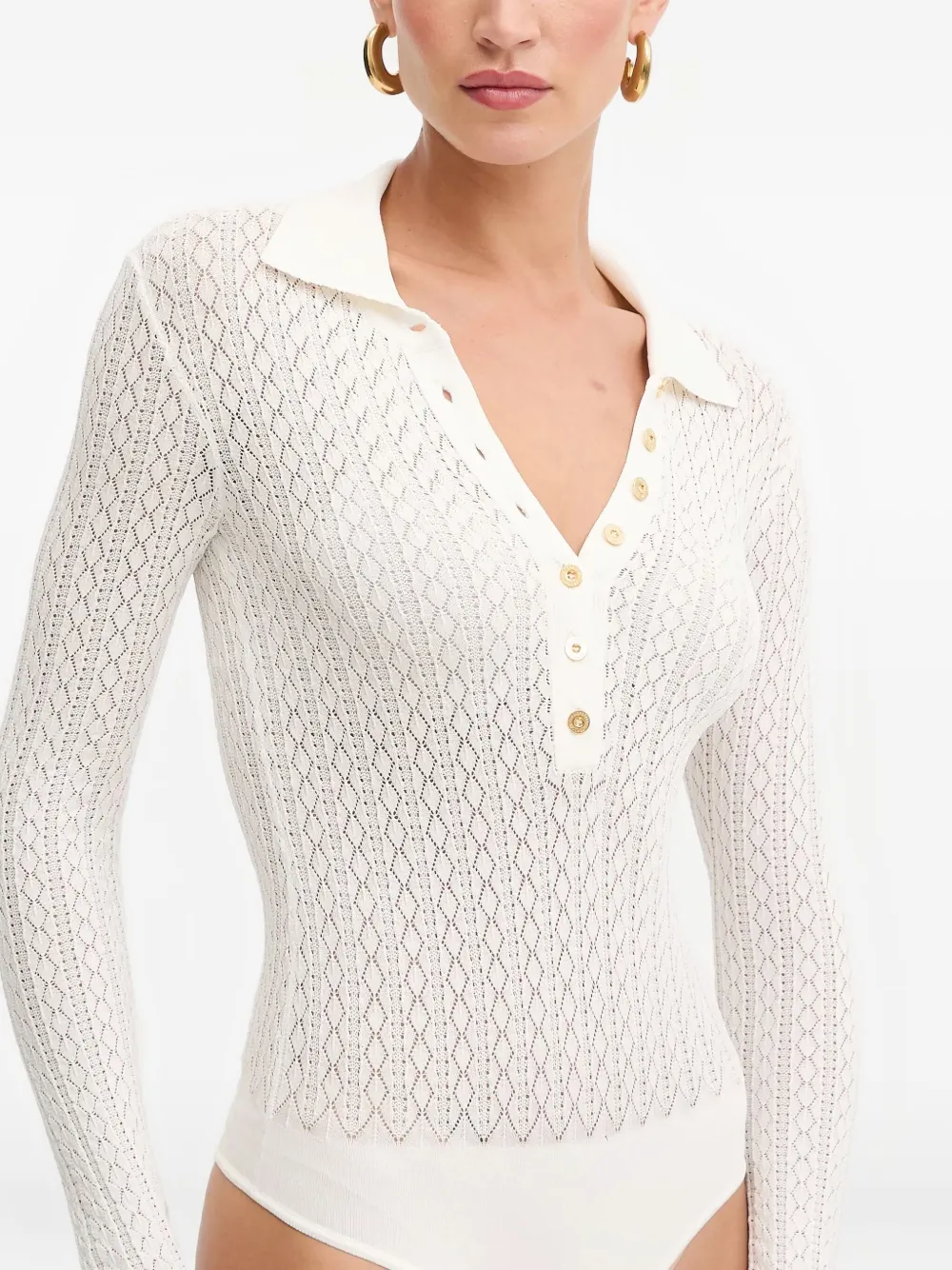 Elisabetta Franchi Pointelle-knit Polo Top In White