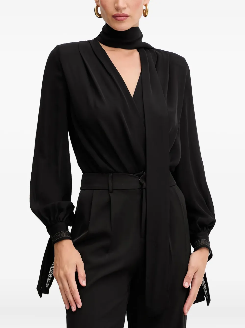 Elisabetta Franchi Langarmshirt mit Schleifenkragen | Schwarz | Image 1