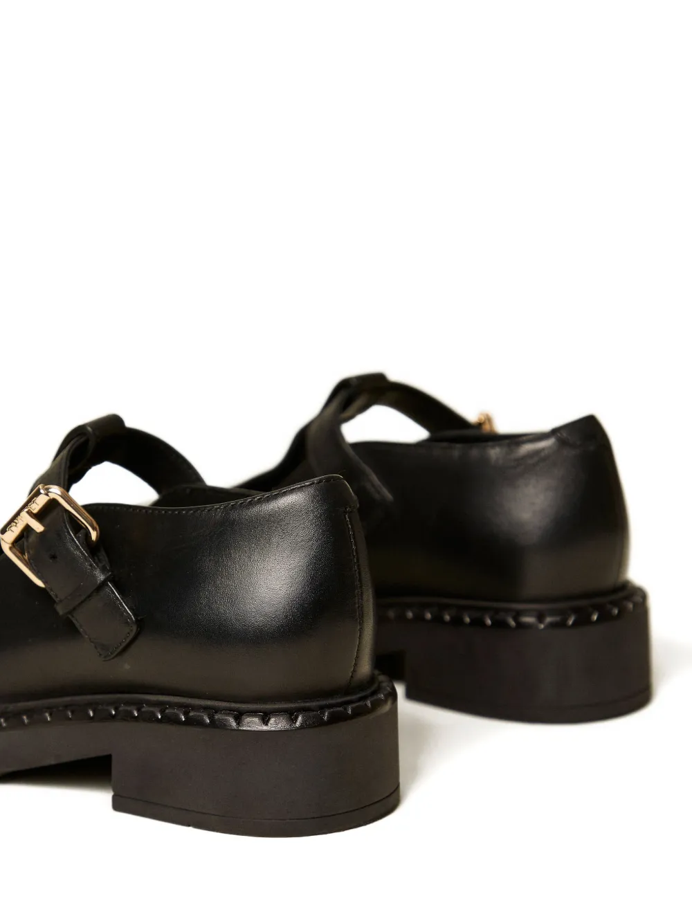 Twinset Buckle T-bar Leather Loafers In Black