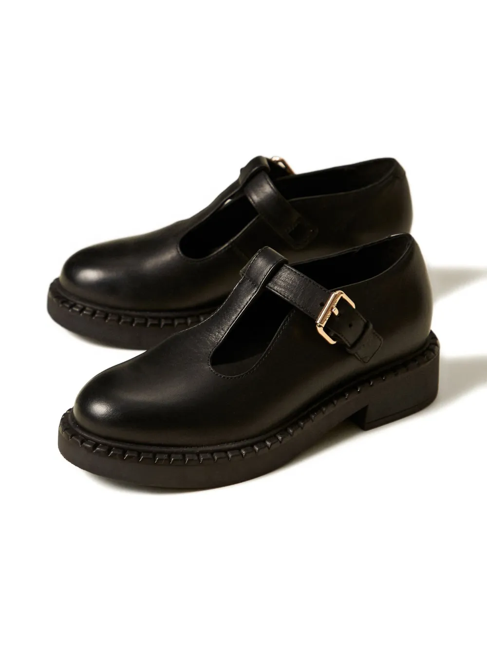 Twinset Buckle T-bar Leather Loafers In Black