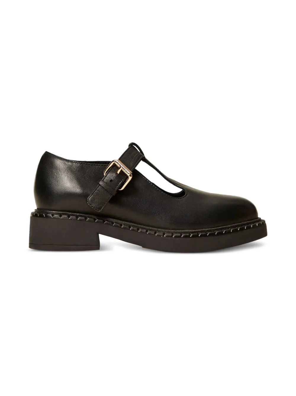 Twinset Buckle T-bar Leather Loafers In Black