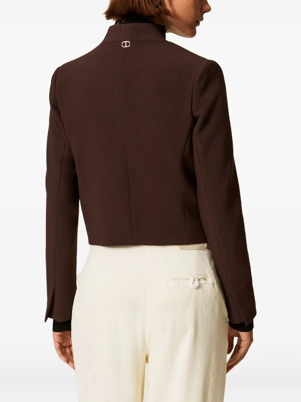 Twinset Double-breasted Cropped Blazer In Brown