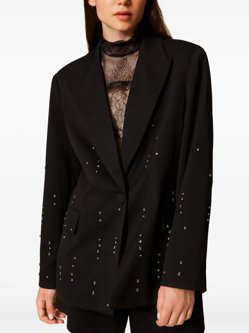 Twinset Embellished Crystal Blazer In Black