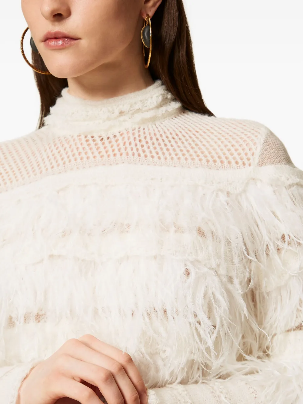 TWINSET Trui verfraaid met veren en ruches Wit