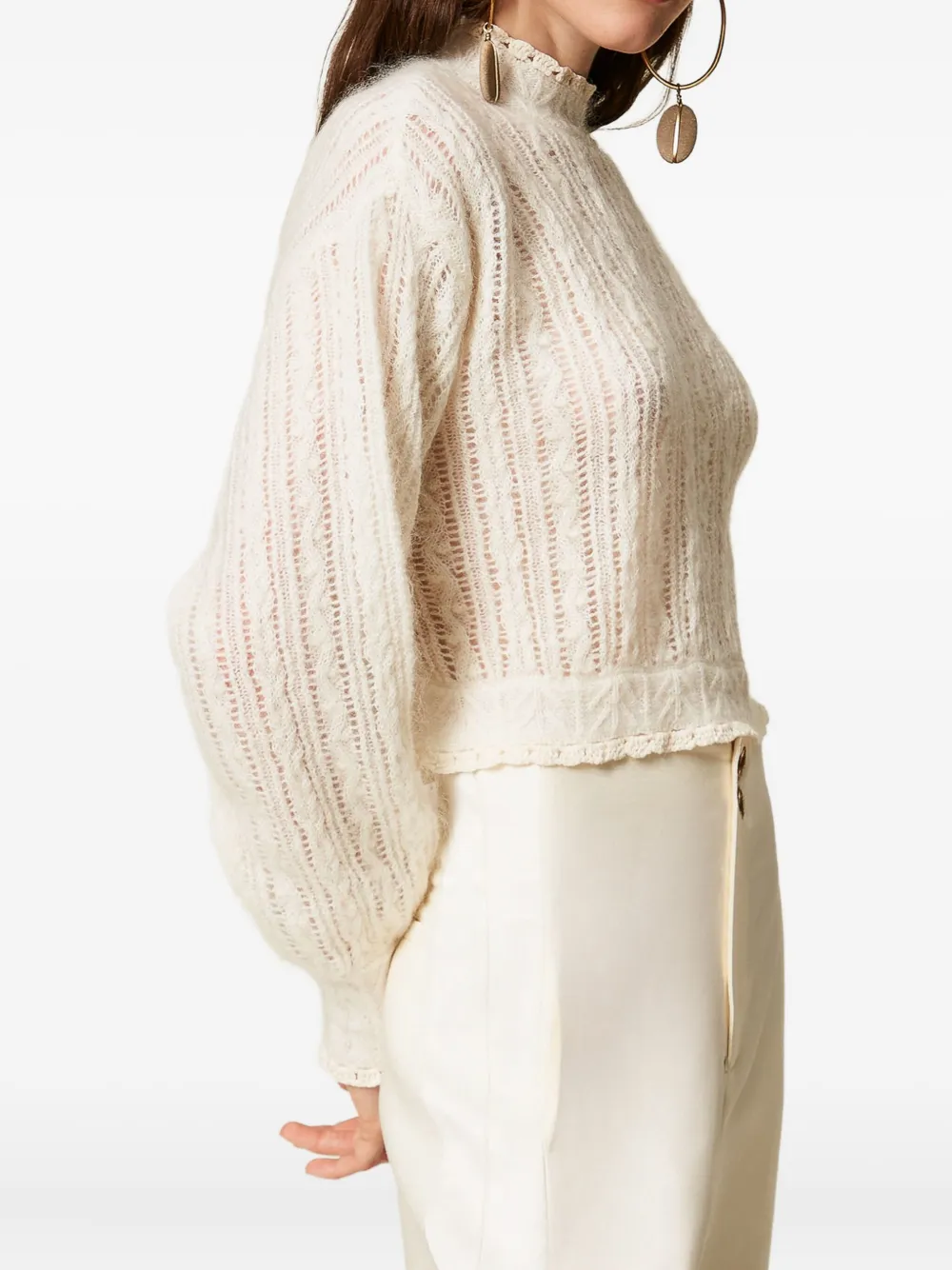 TWINSET Kabelgebreide trui met franje afwerking Wit