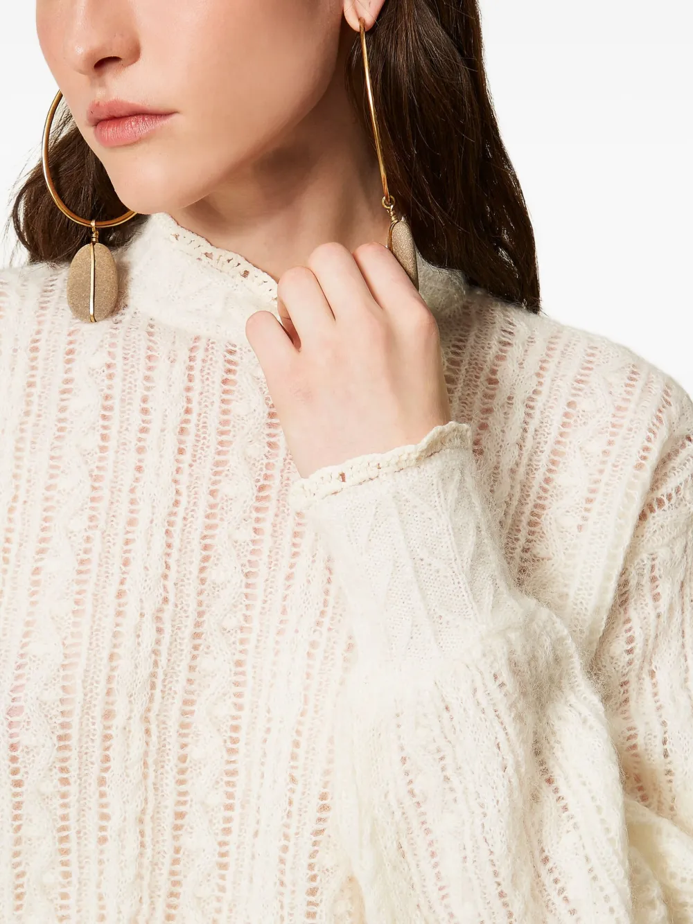 TWINSET Kabelgebreide trui met franje afwerking Wit