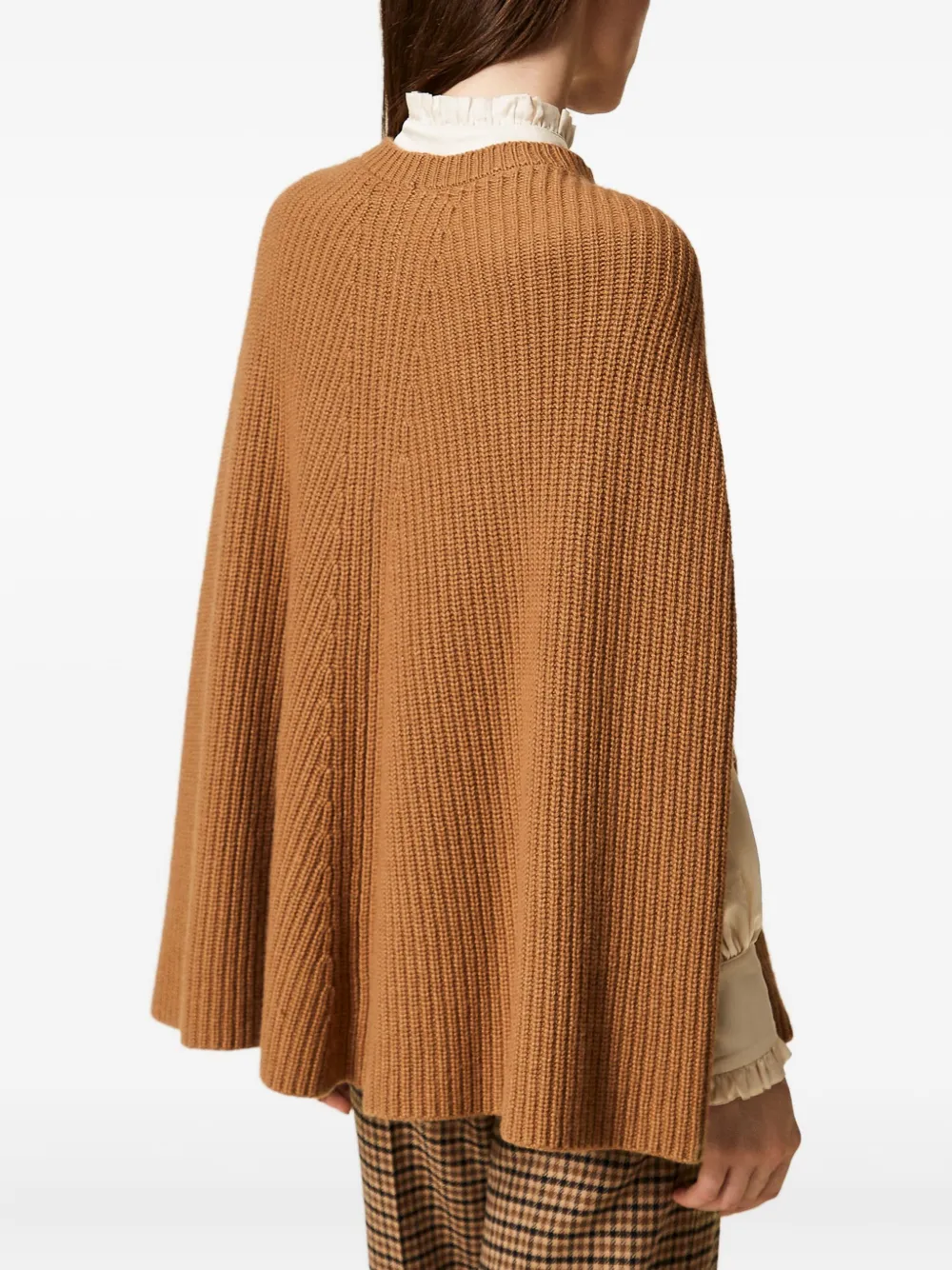 Twinset Ribbed Jewel-embellished Cape In Brown