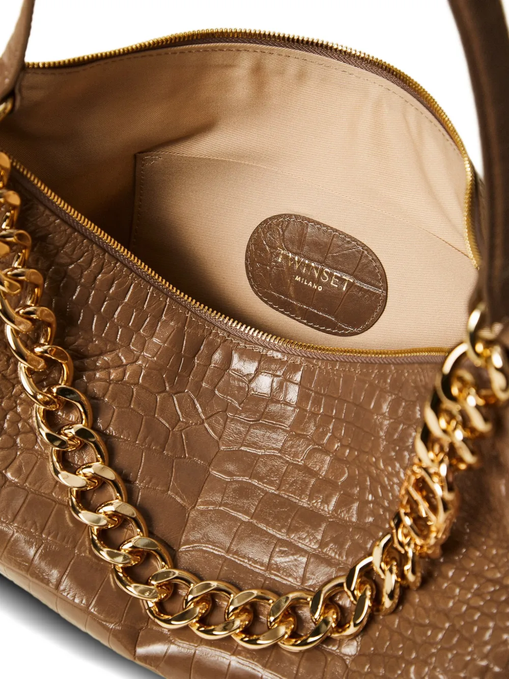 Twinset Liliane Crocodile-effect Chain Shoulder Bag In Brown