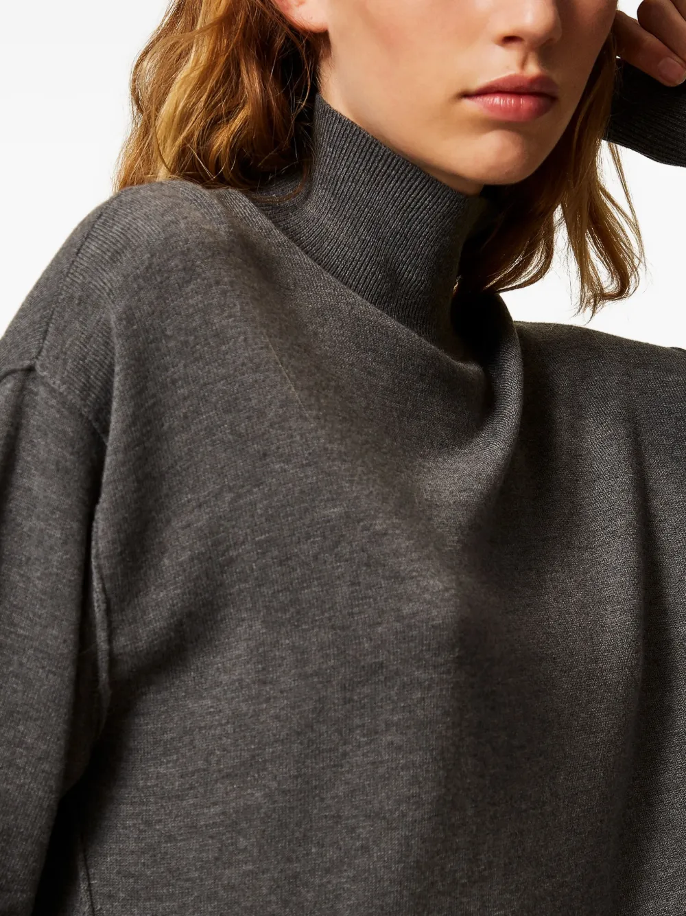Twinset Turtleneck Side-slit Sweater In Gray