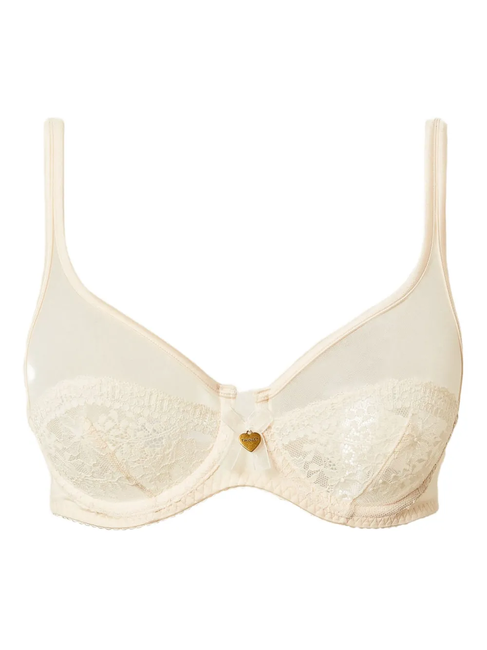 Twinset Underwire Lace Tulle Bra In Neutral