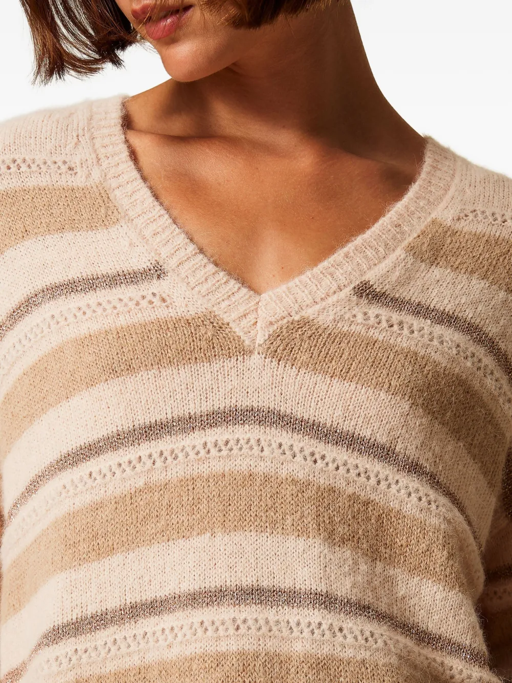 Twinset Striped V-neck Sweater In Neutral