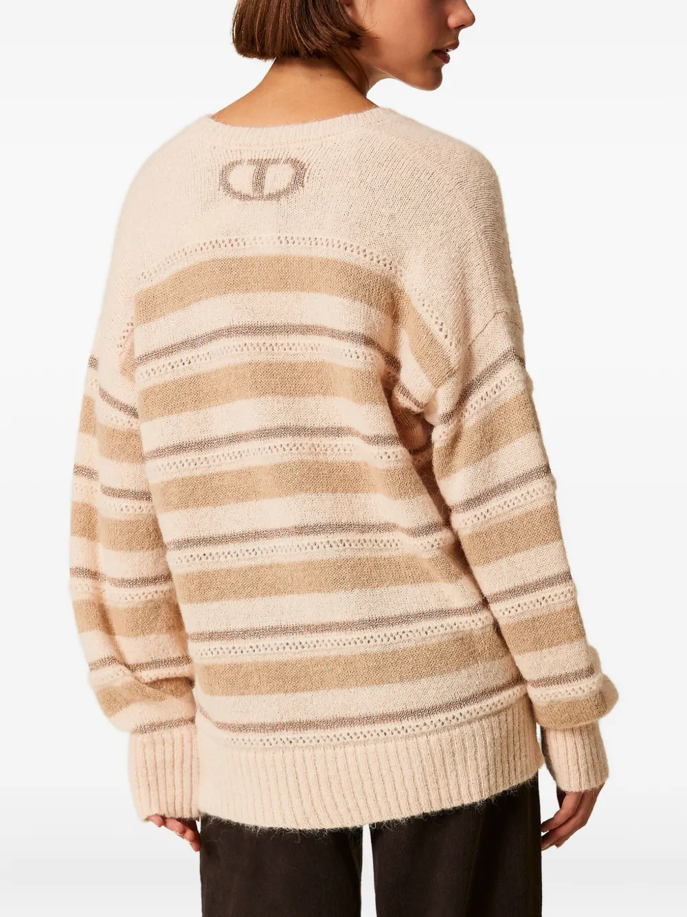 Twinset Striped V-neck Sweater In Neutral