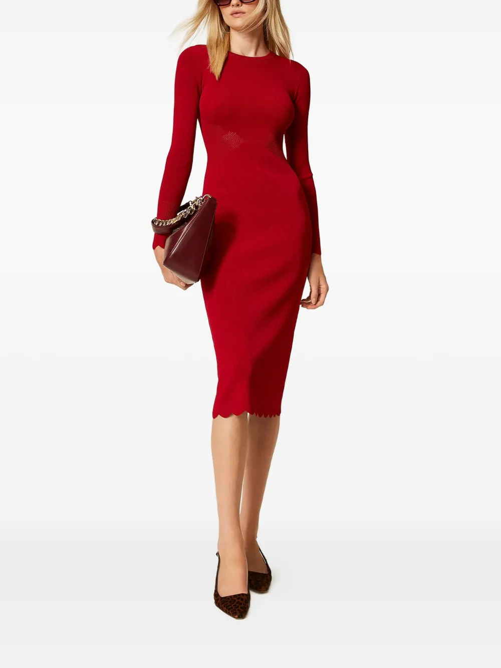 TWINSET Gebreide jurk met gewelfde afwerking - Rood