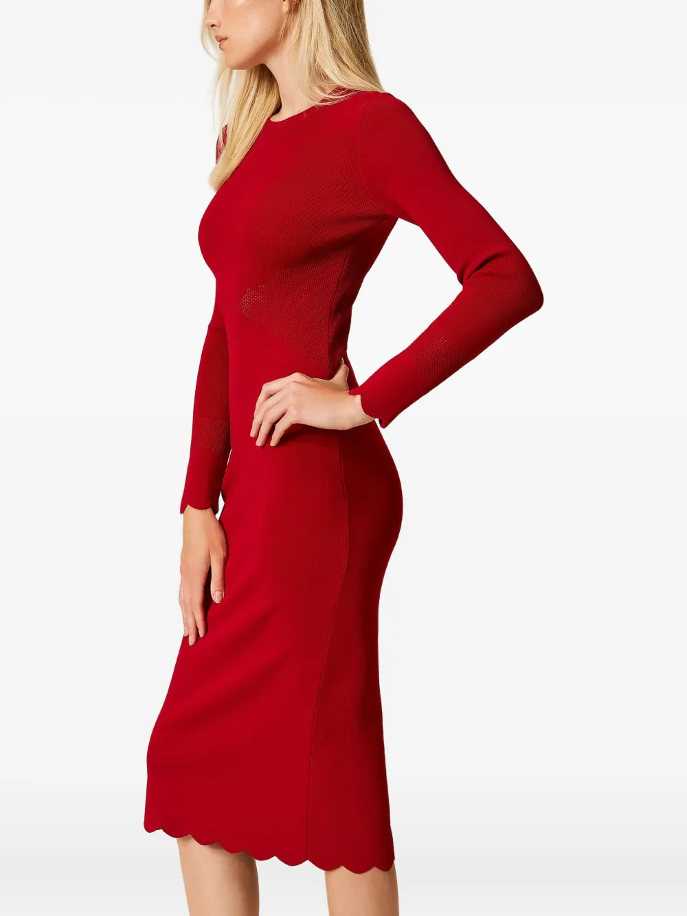 TWINSET Gebreide jurk met gewelfde afwerking Rood