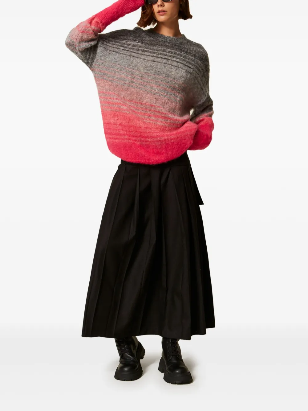 Twinset Pleated Midi A-line Skirt In Black
