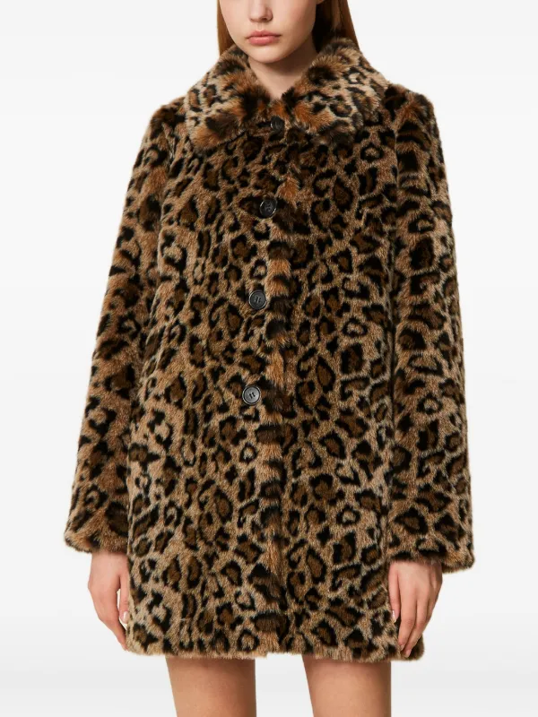 Print Coach Fur Coat TWINSET Leopard-print Faux-fur Coat Brown