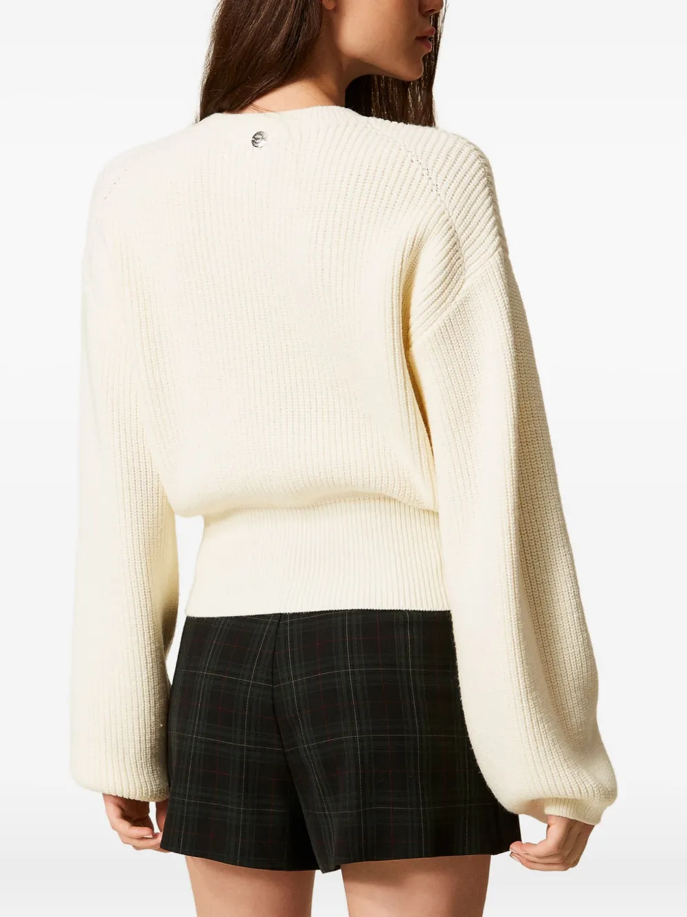 Twinset Ribbed Knit Sweater With Floral Embroidery In White