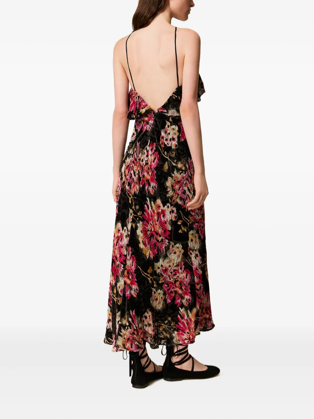 TWINSET Jurk met bloemenprint en ruches Zwart