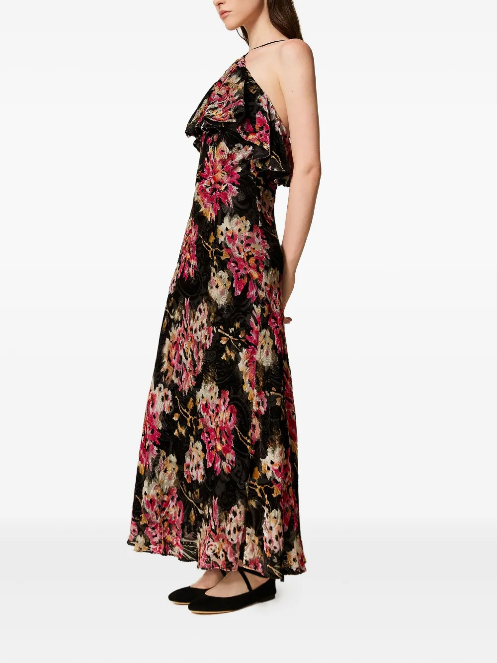 TWINSET Jurk met bloemenprint en ruches Zwart
