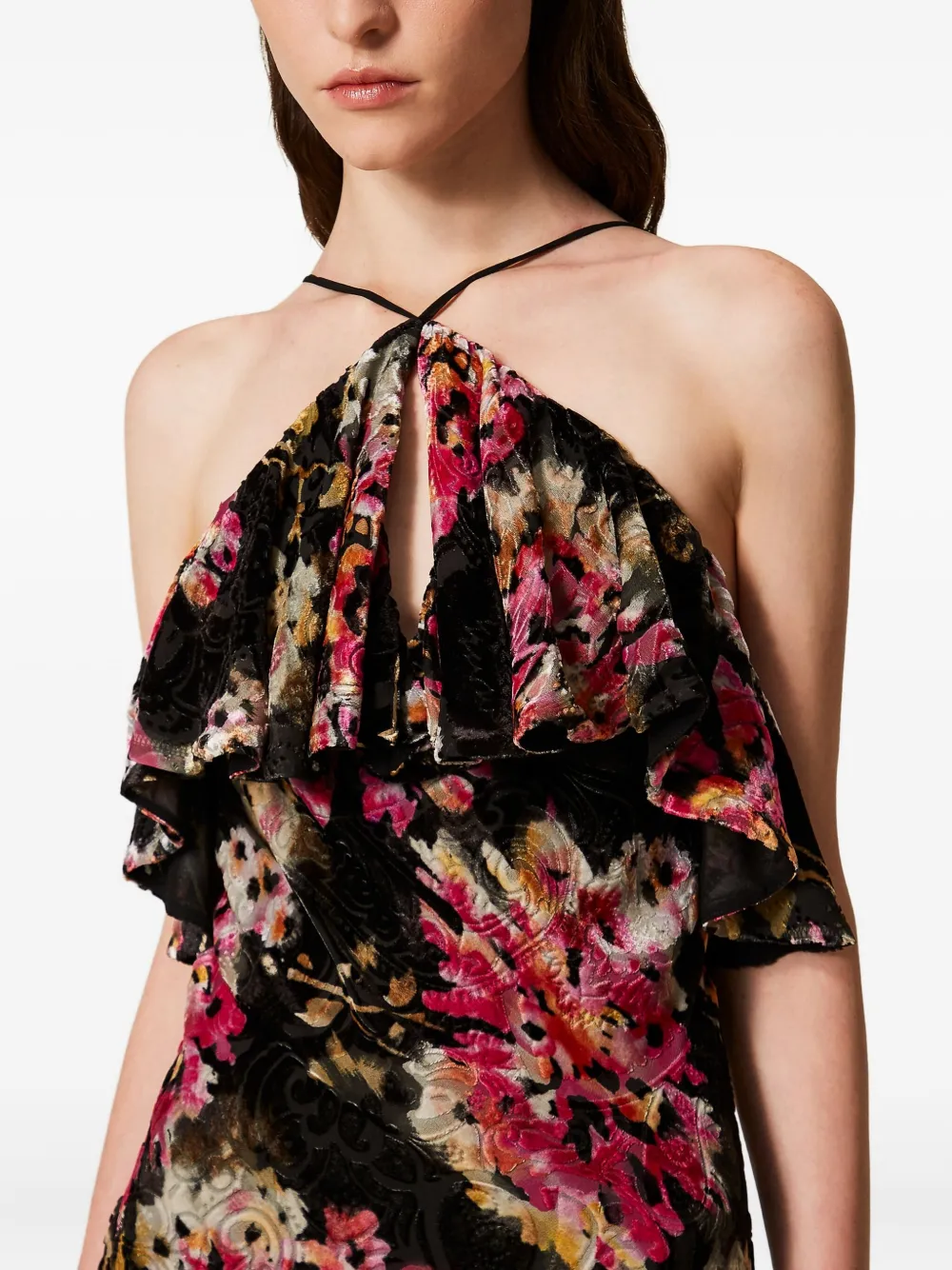 TWINSET Jurk met bloemenprint en ruches Zwart