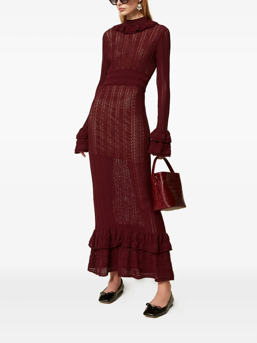 TWINSET Gebreide maxi-jurk met ruches - Rood