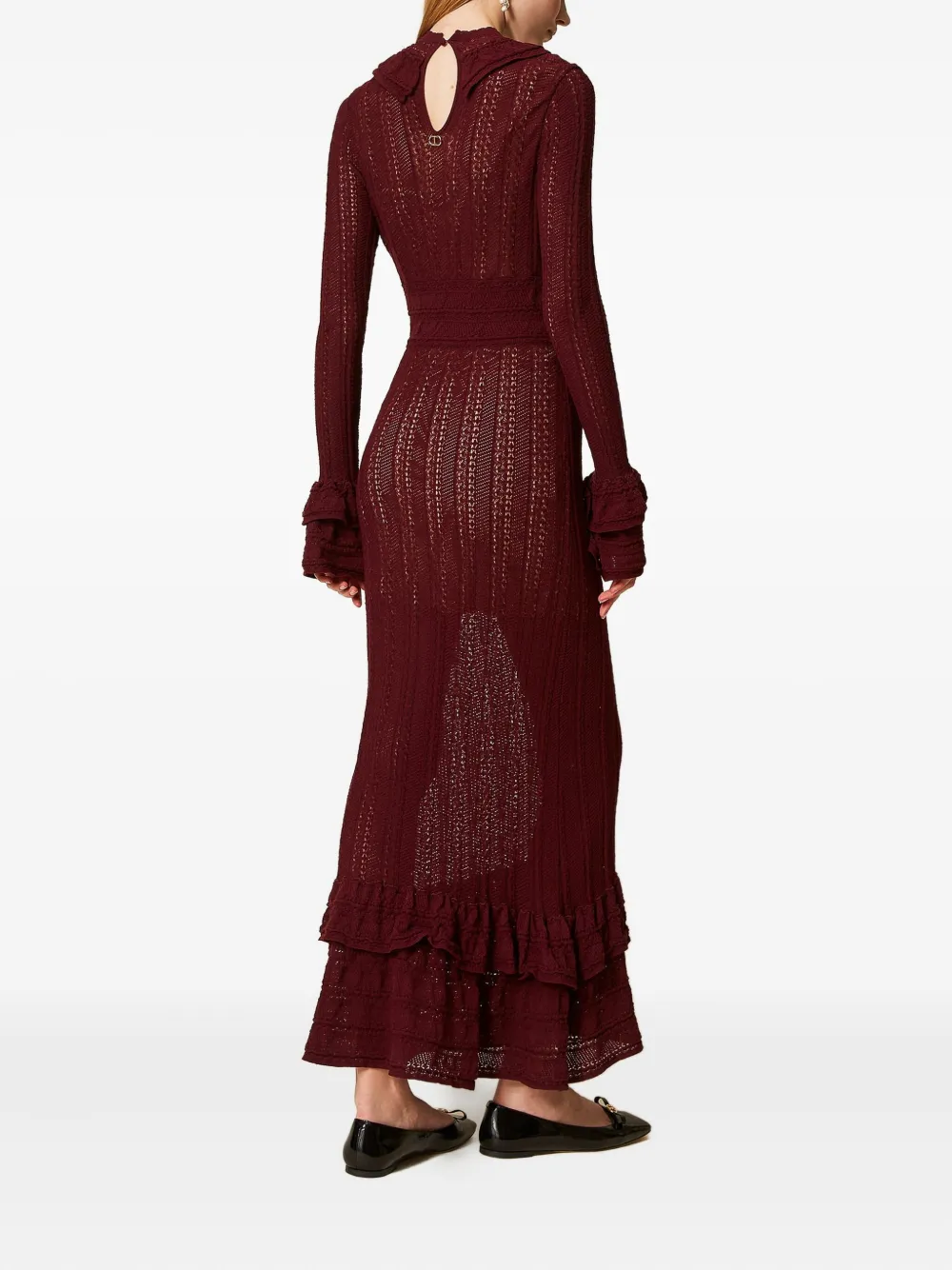 TWINSET Gebreide maxi-jurk met ruches Rood